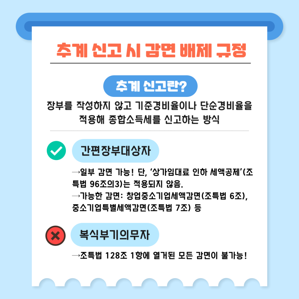 2. 추계 신고 시 감면 배제 규정 (조세특례제한법 제128조 ①항)